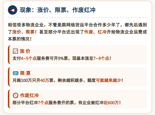 又有物流企业运费成本票、被网货平台红冲了！405号文代开政策、试点平台合规破局！