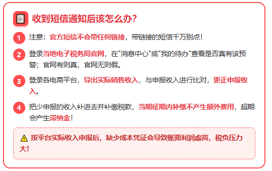 电商收到短信通知：平台报送收入、开票收入与申报收入存在差异怎么办？