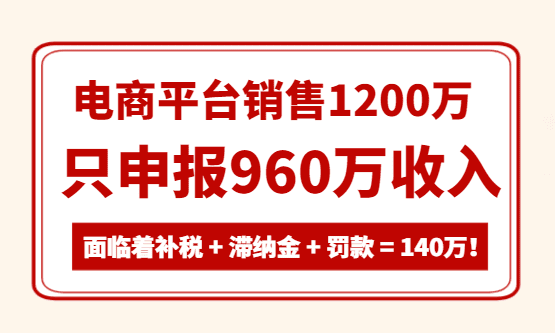 电商平台销售1200万，只申报960万收入，面临补税罚款140万！