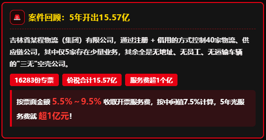 物流企业利用40家空壳公司开出15.57亿发票，老板获刑十五年、员工获刑八年！