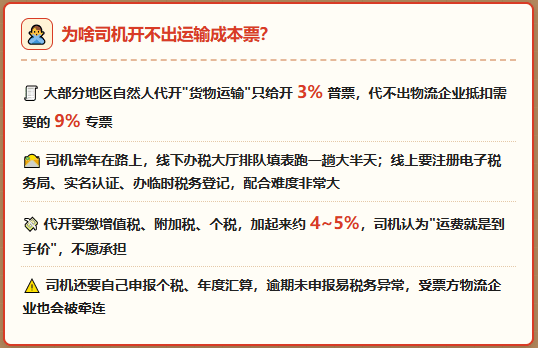 货是司机拉的、运费是司机收的，但却开不出运输成本票该怎么办？